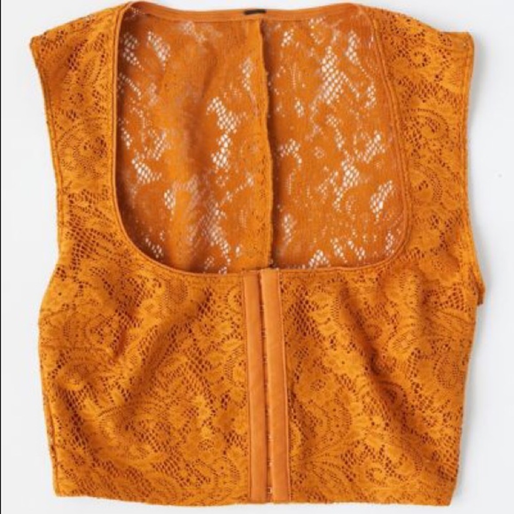 Eye and Hook Cropped Lace Top